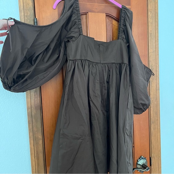 NWT Cynthia Rowley Square neck cold shoulder cotton sateen mini dress - Picture 4 of 6